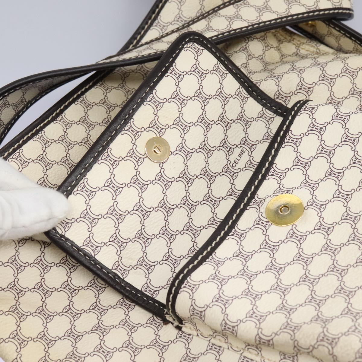 CELINE Macadam Canvas Shoulder Bag PVC Leather White Auth 113508