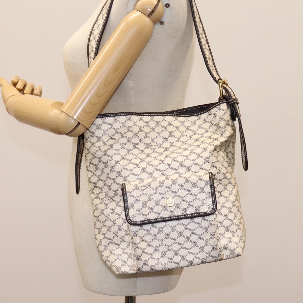 CELINE Macadam Canvas Shoulder Bag PVC Leather White Auth 113508