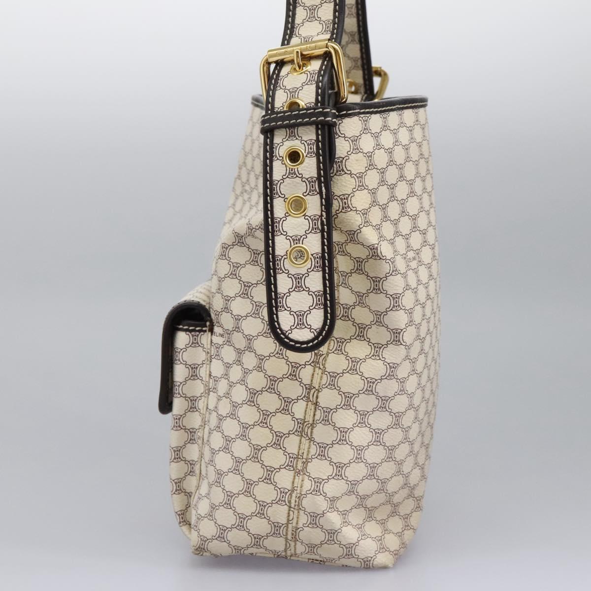 CELINE Macadam Canvas Shoulder Bag PVC Leather White Auth 113508