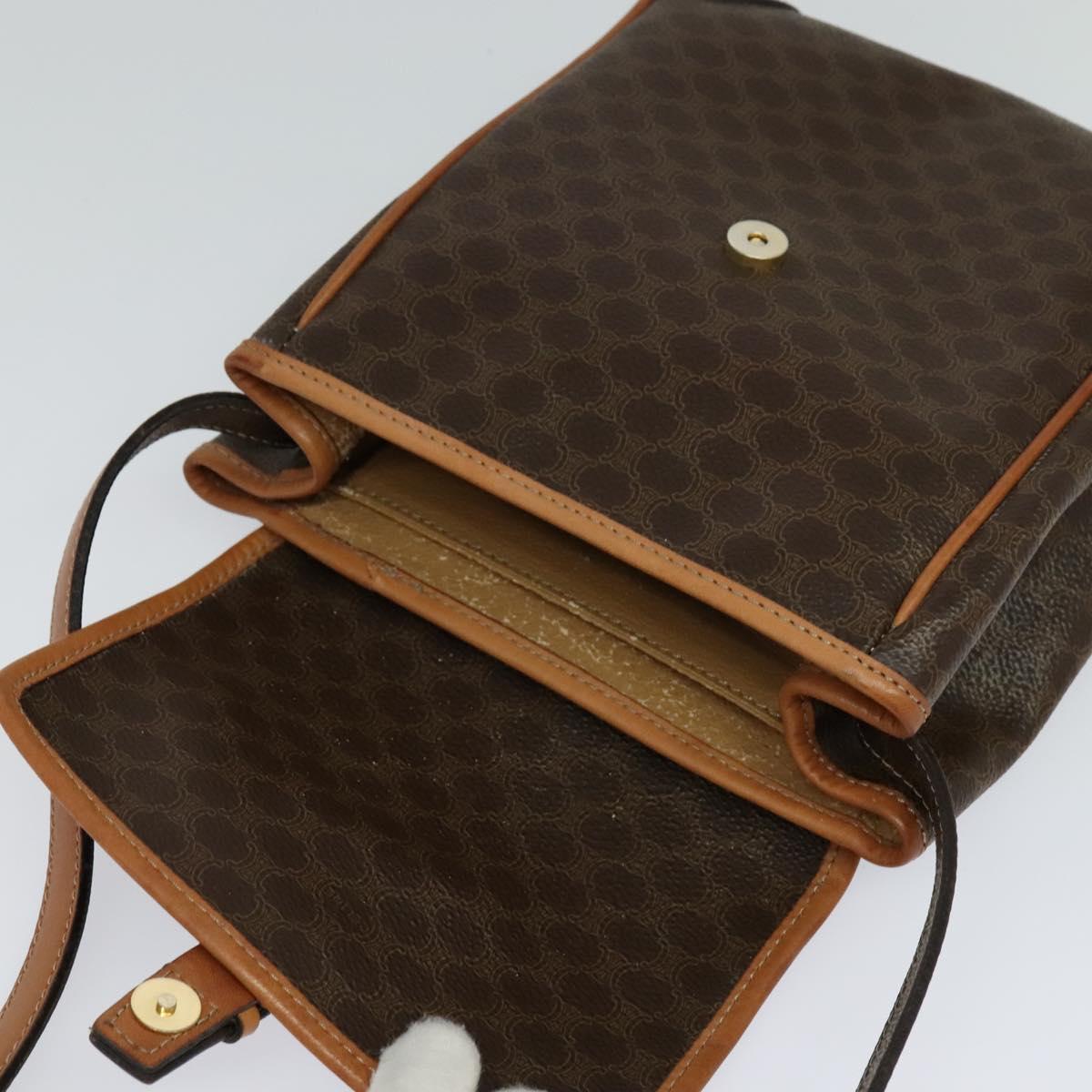 CELINE Macadam Canvas Shoulder Bag PVC Brown Gold Auth 113509