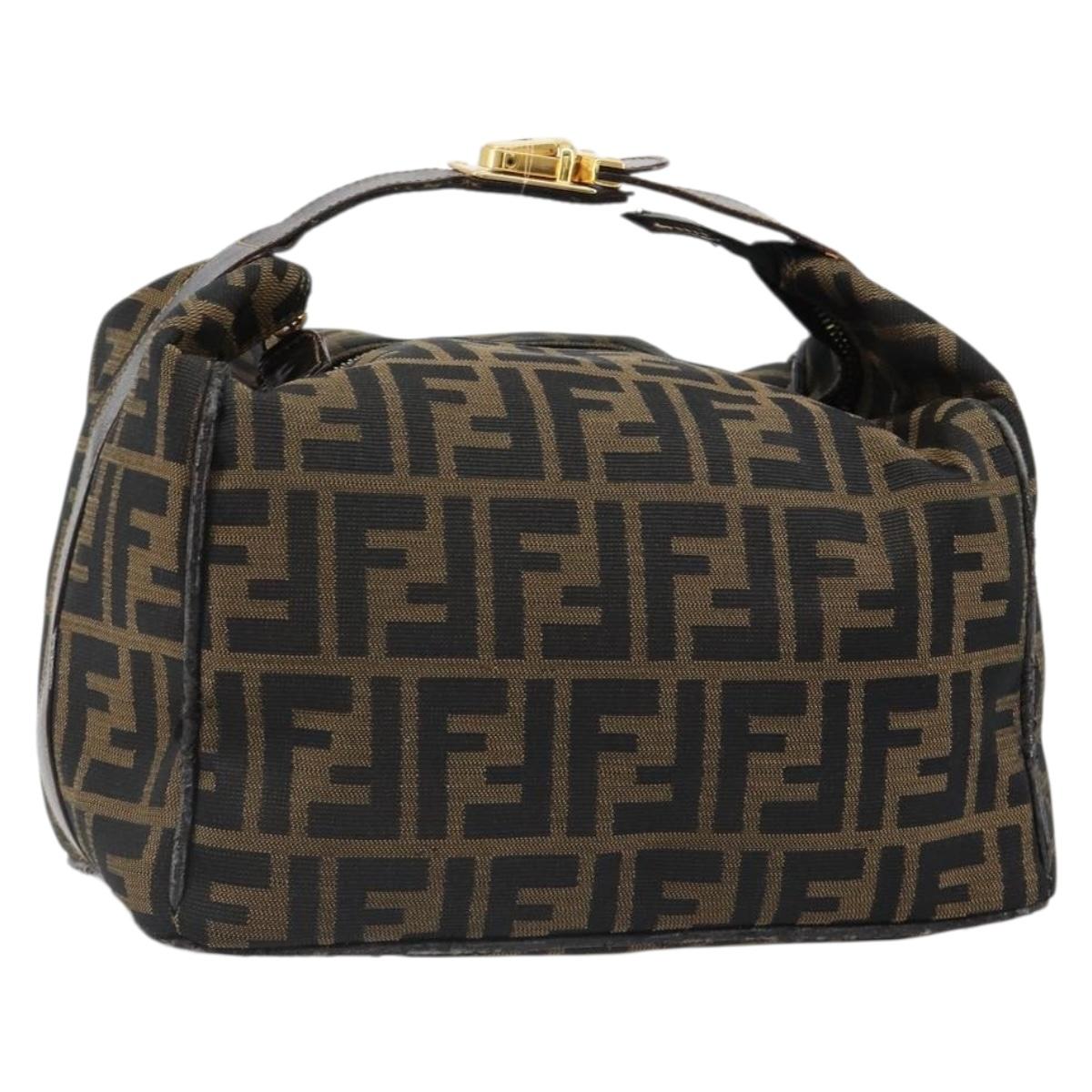 FENDI Zucca Canvas Hand Bag Brown Black Auth 113512