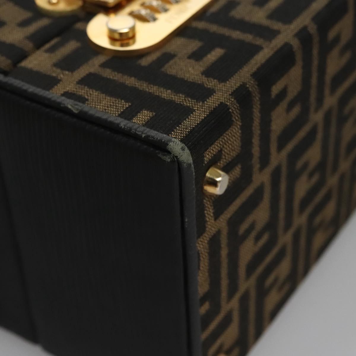 FENDI Zucca Canvas Hand Bag 2way Brown Black gold Auth 113513V