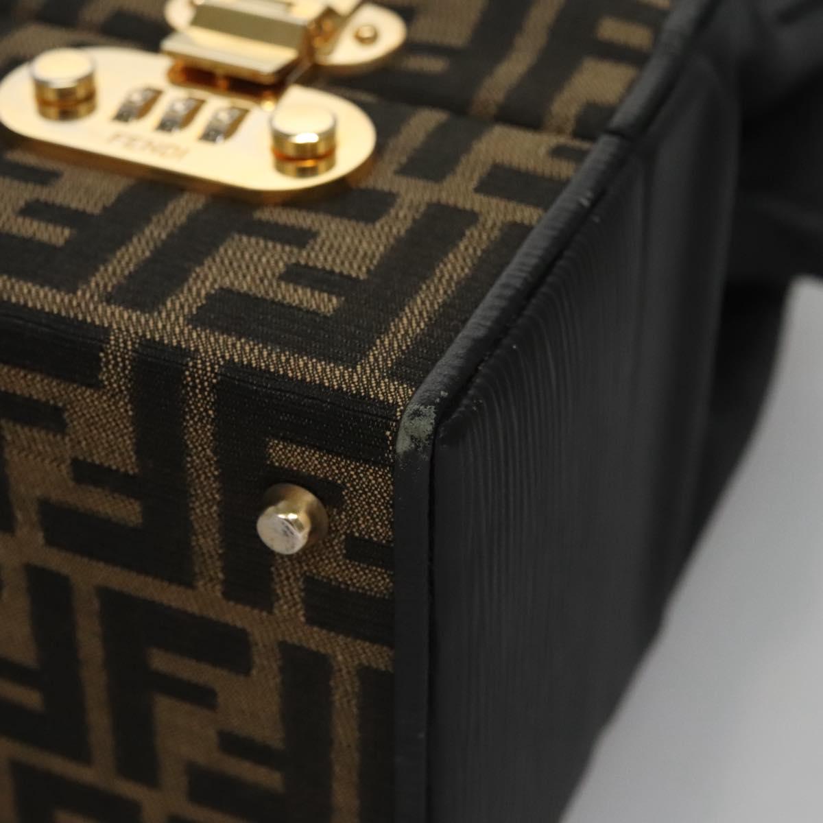 FENDI Zucca Canvas Hand Bag 2way Brown Black gold Auth 113513V