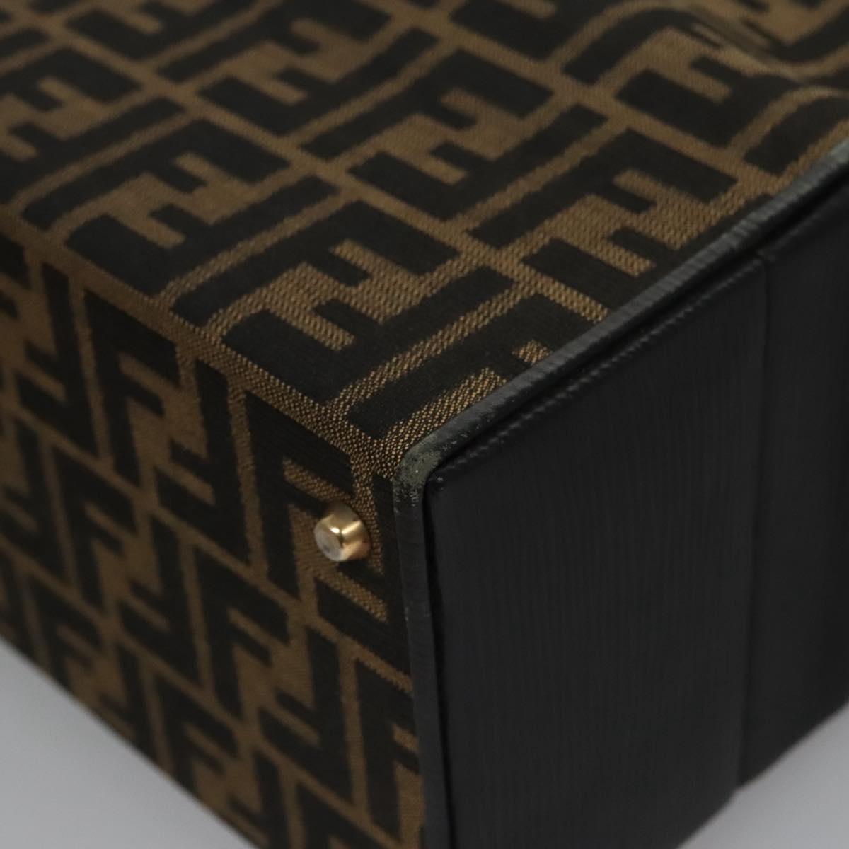 FENDI Zucca Canvas Hand Bag 2way Brown Black gold Auth 113513V