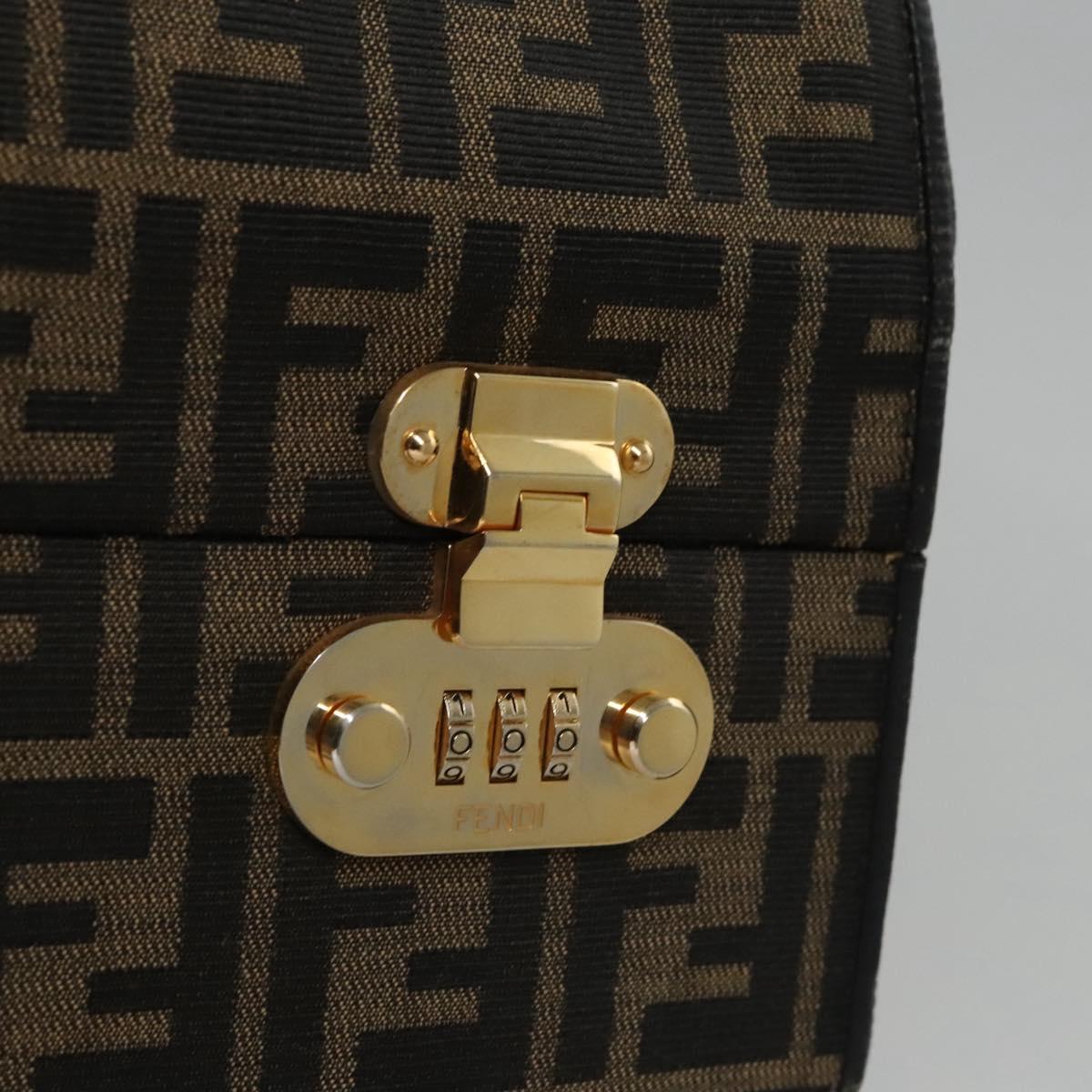FENDI Zucca Canvas Hand Bag 2way Brown Black gold Auth 113513V