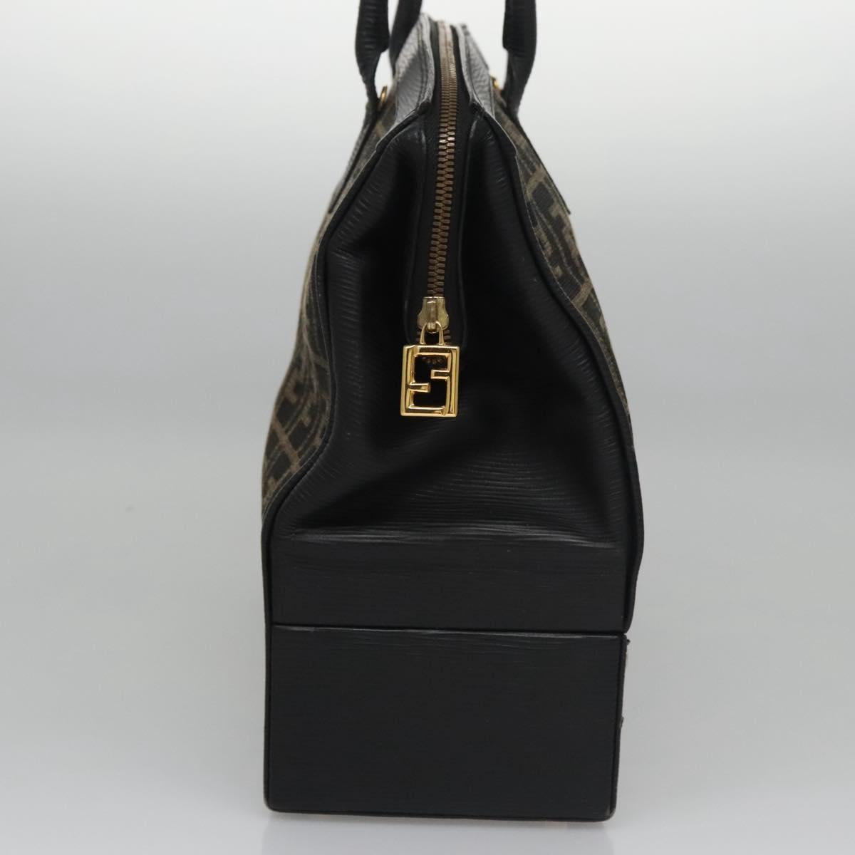 FENDI Zucca Canvas Hand Bag 2way Brown Black gold Auth 113513V