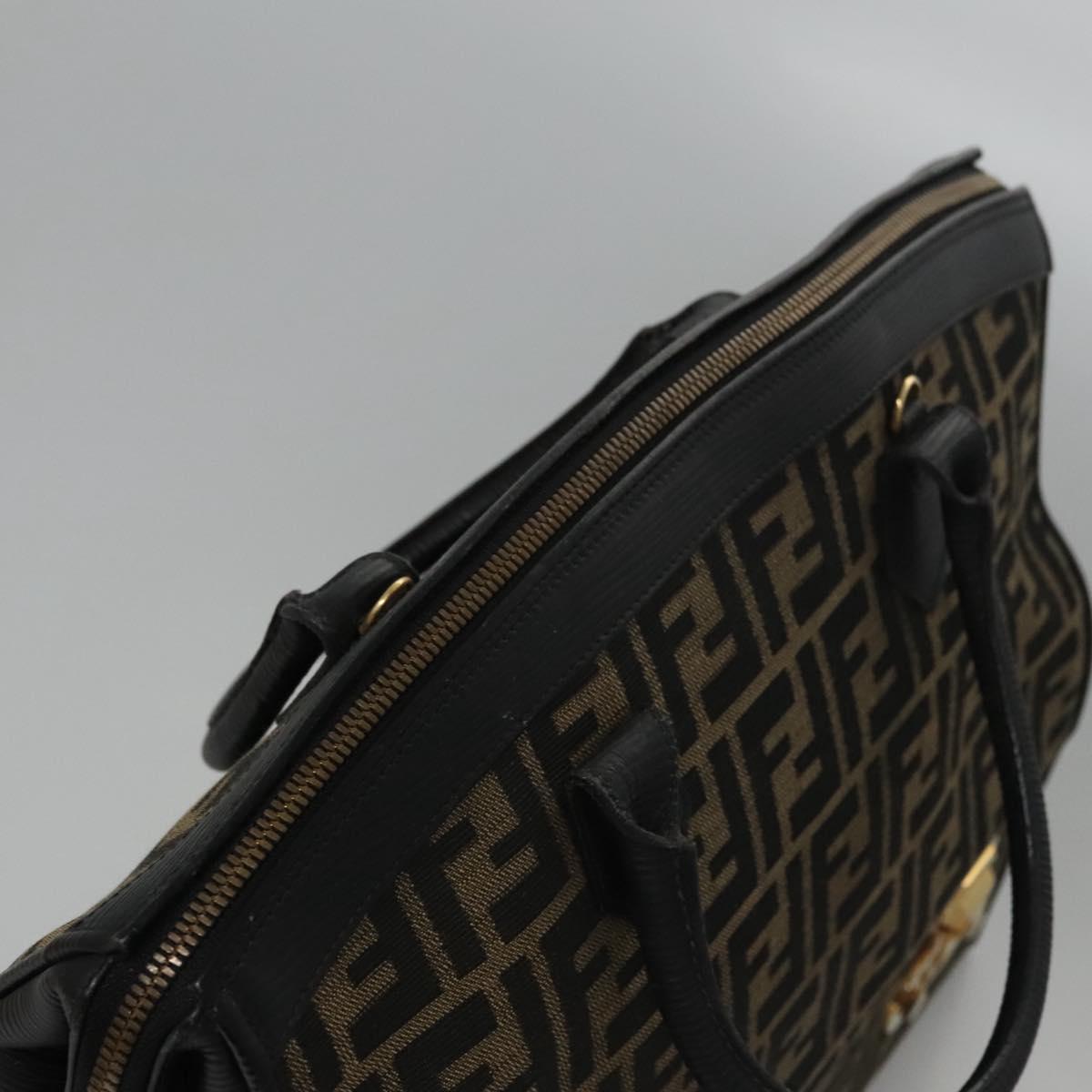 FENDI Zucca Canvas Hand Bag 2way Brown Black gold Auth 113513V