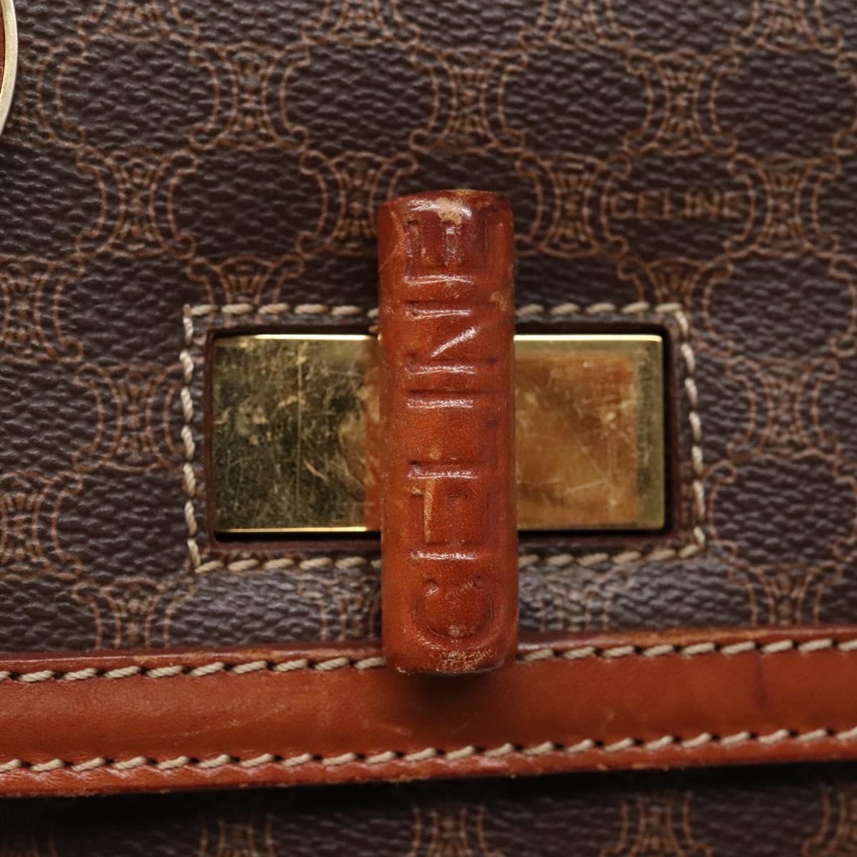 CELINE Macadam Canvas Hand Bag PVC Leather 2way Brown Auth 113560