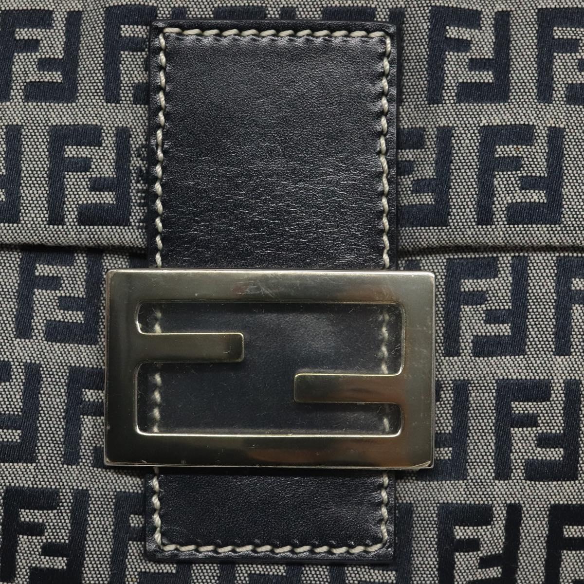 FENDI Zucchino Canvas Mamma Baguette Shoulder Bag Navy Auth 113562V