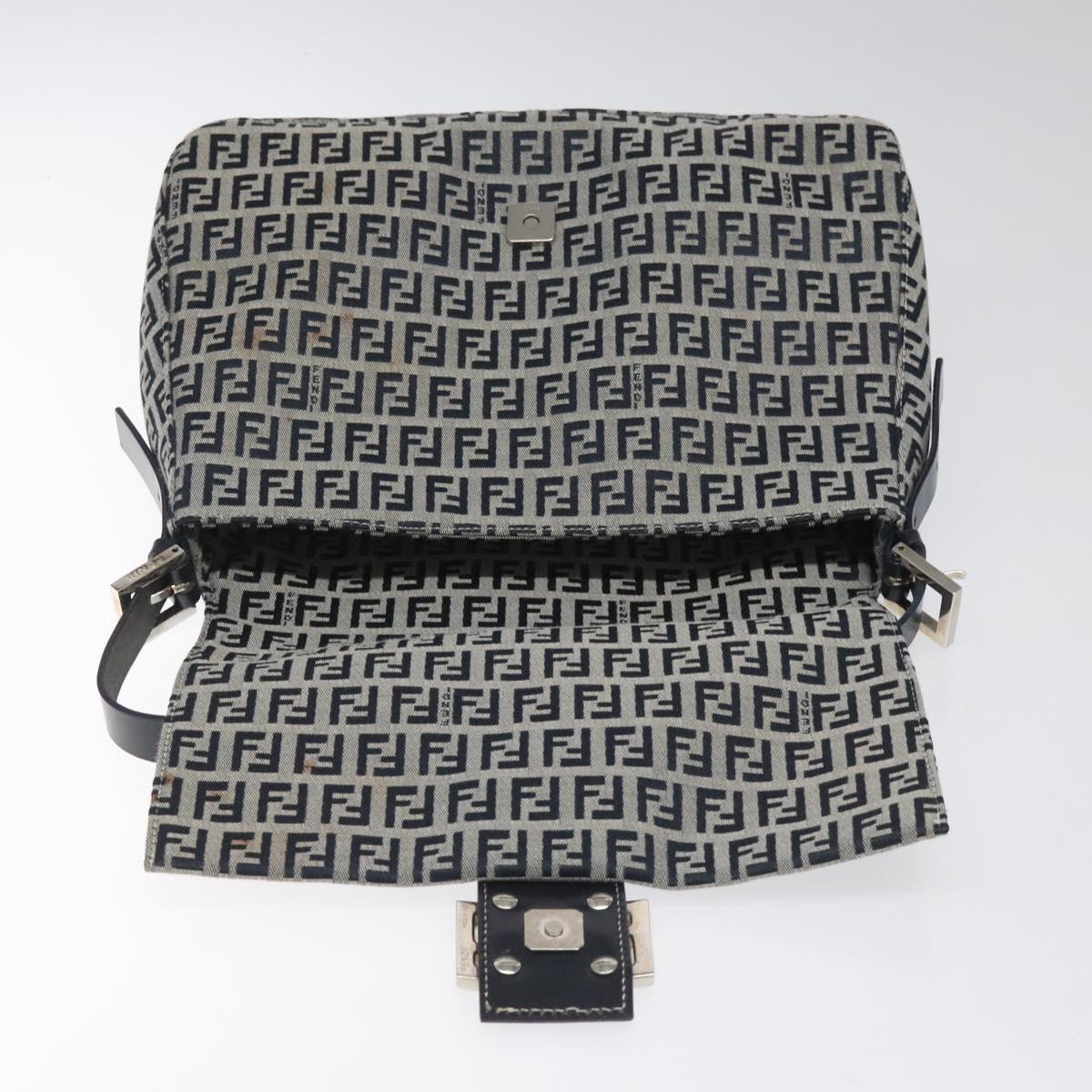 FENDI Zucchino Canvas Mamma Baguette Shoulder Bag Navy Auth 113562V