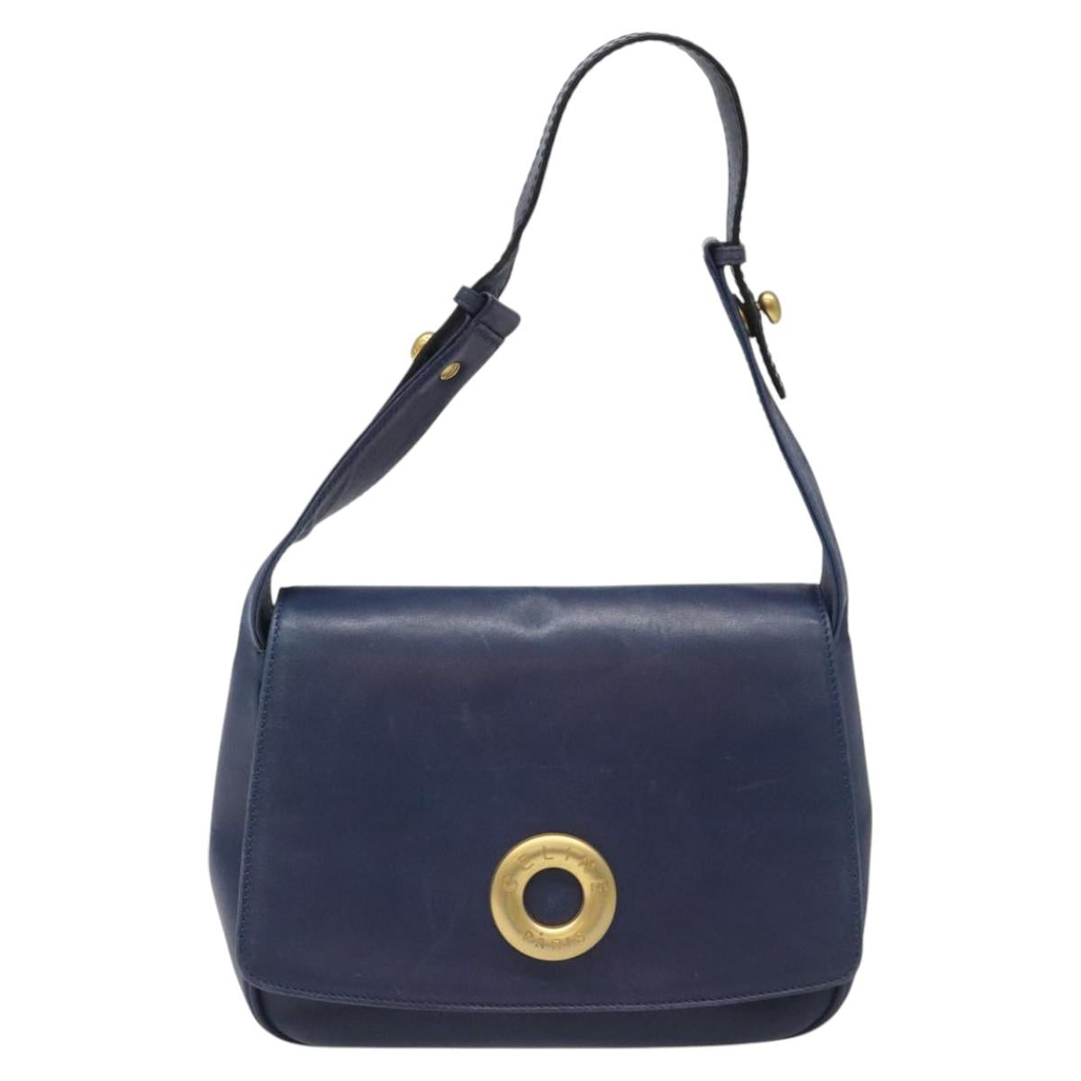 CELINE Shoulder Bag Leather Blue Auth 113569