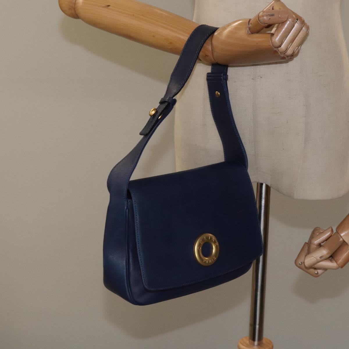 CELINE Shoulder Bag Leather Blue Auth 113569