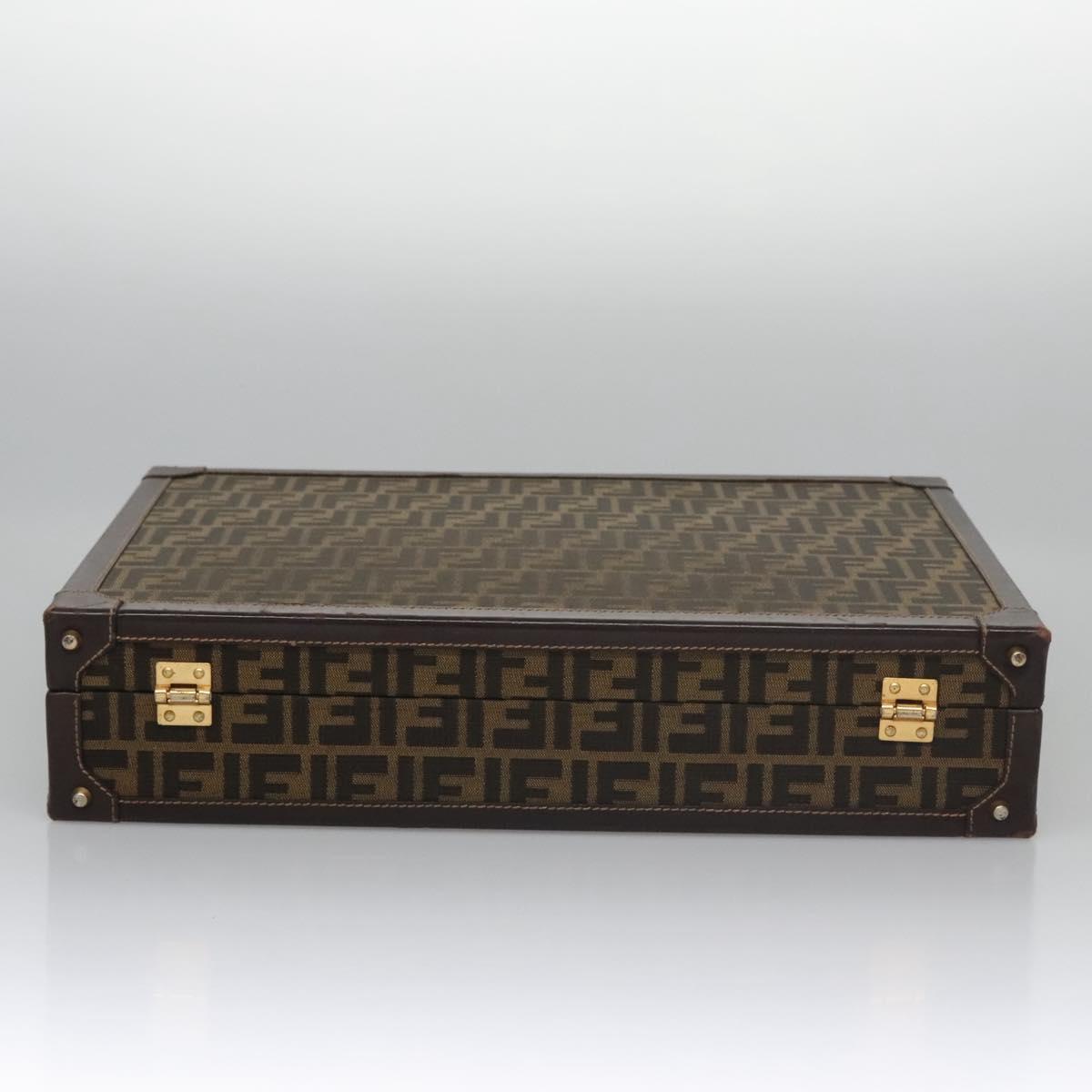 FENDI Attache case Zucca Canvas Trunk Black Brown Auth 113581