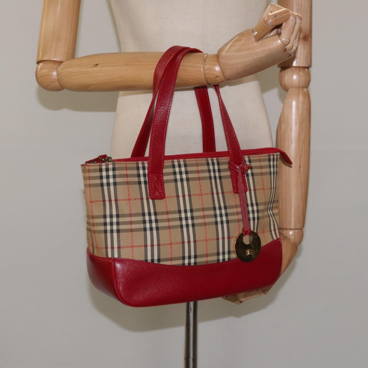 BURBERRY Nova Check Hand Bag Canvas Beige Auth 113637