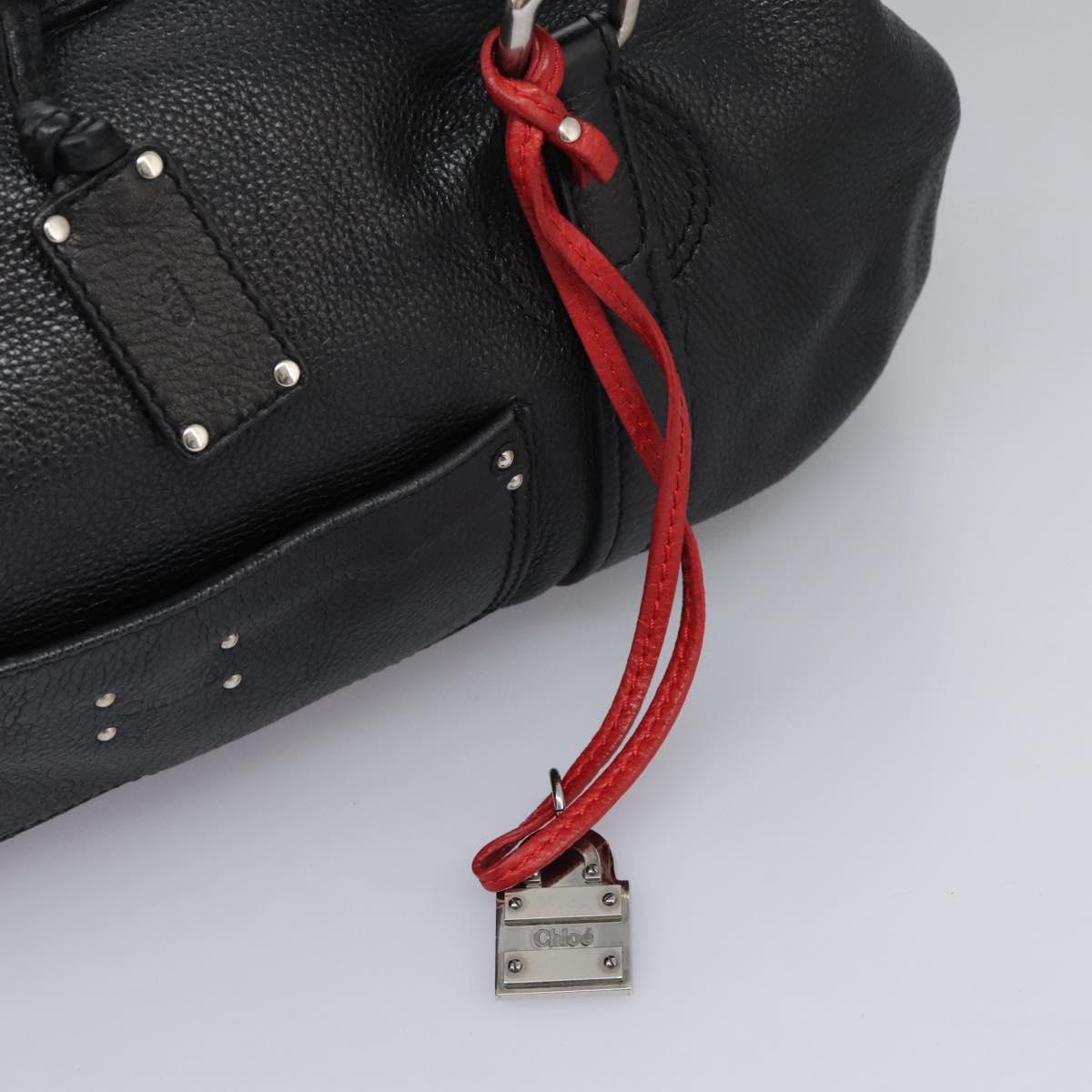 Chloe Mr Paddington Hand Bag Leather Black Silver Auth 113730V