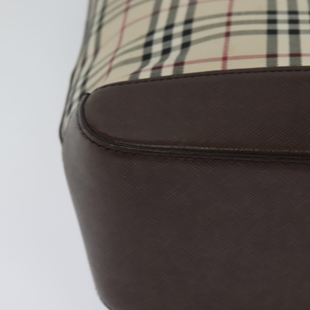 BURBERRY Nova Check Shoulder Bag Canvas Leather Beige Brown Silver Auth 113752