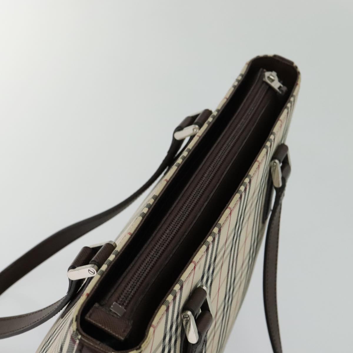 BURBERRY Nova Check Shoulder Bag Canvas Leather Beige Brown Silver Auth 113752