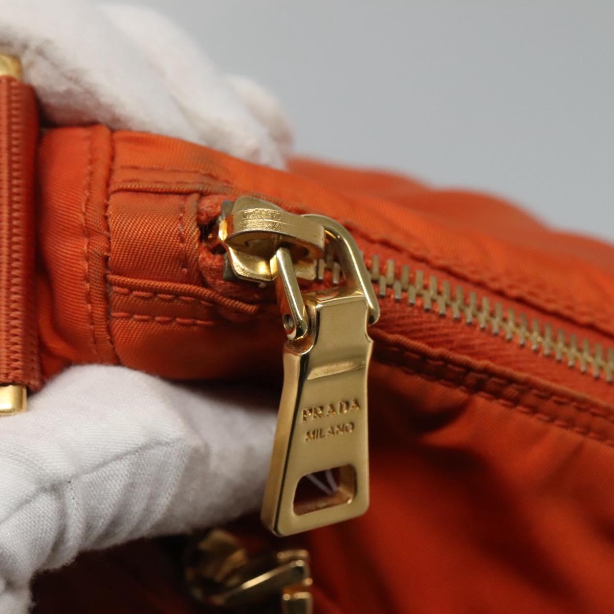 PRADA Shoulder Bag Nylon Orange Gold Auth 113766V