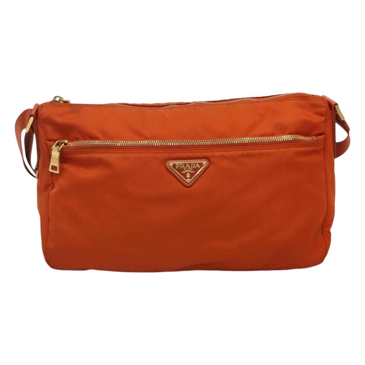 PRADA Shoulder Bag Nylon Orange Gold Auth 113766V