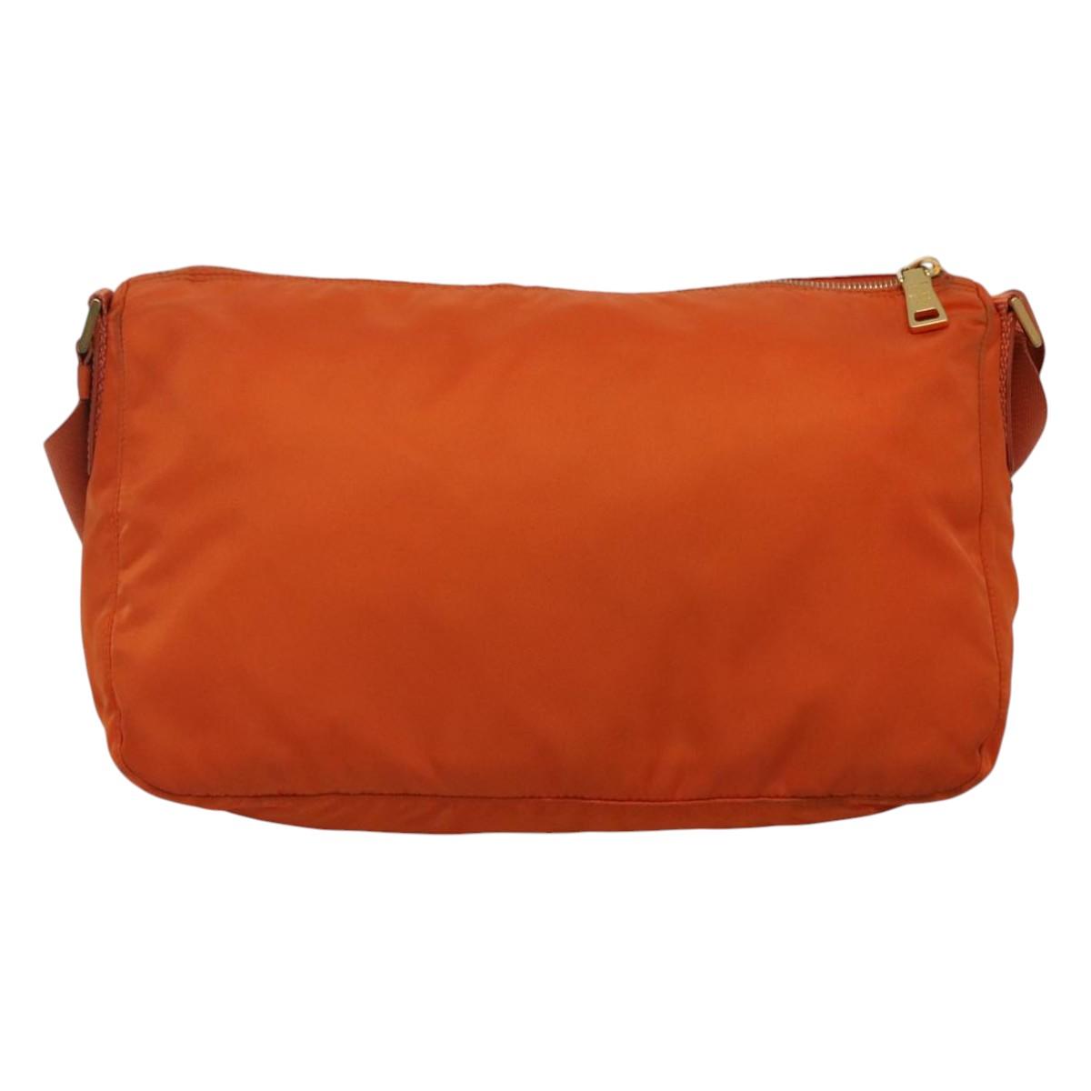 PRADA Shoulder Bag Nylon Orange Gold Auth 113766V