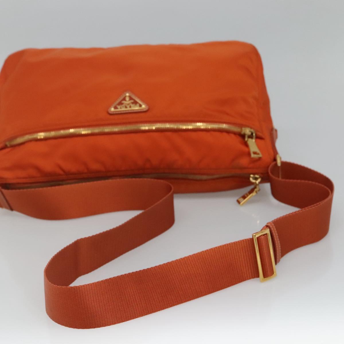 PRADA Shoulder Bag Nylon Orange Gold Auth 113766V