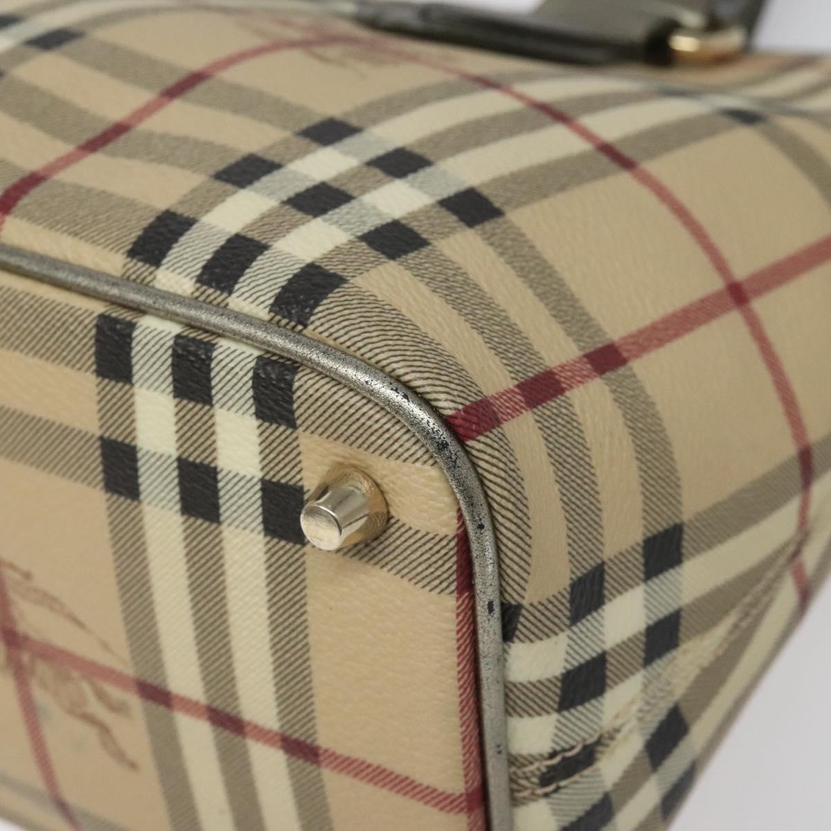 BURBERRY Nova Check Tote Bag PVC Leather Beige Silver Auth 113769