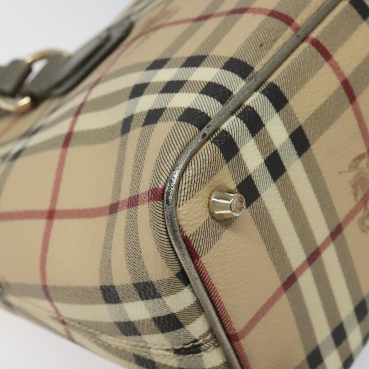 BURBERRY Nova Check Tote Bag PVC Leather Beige Silver Auth 113769