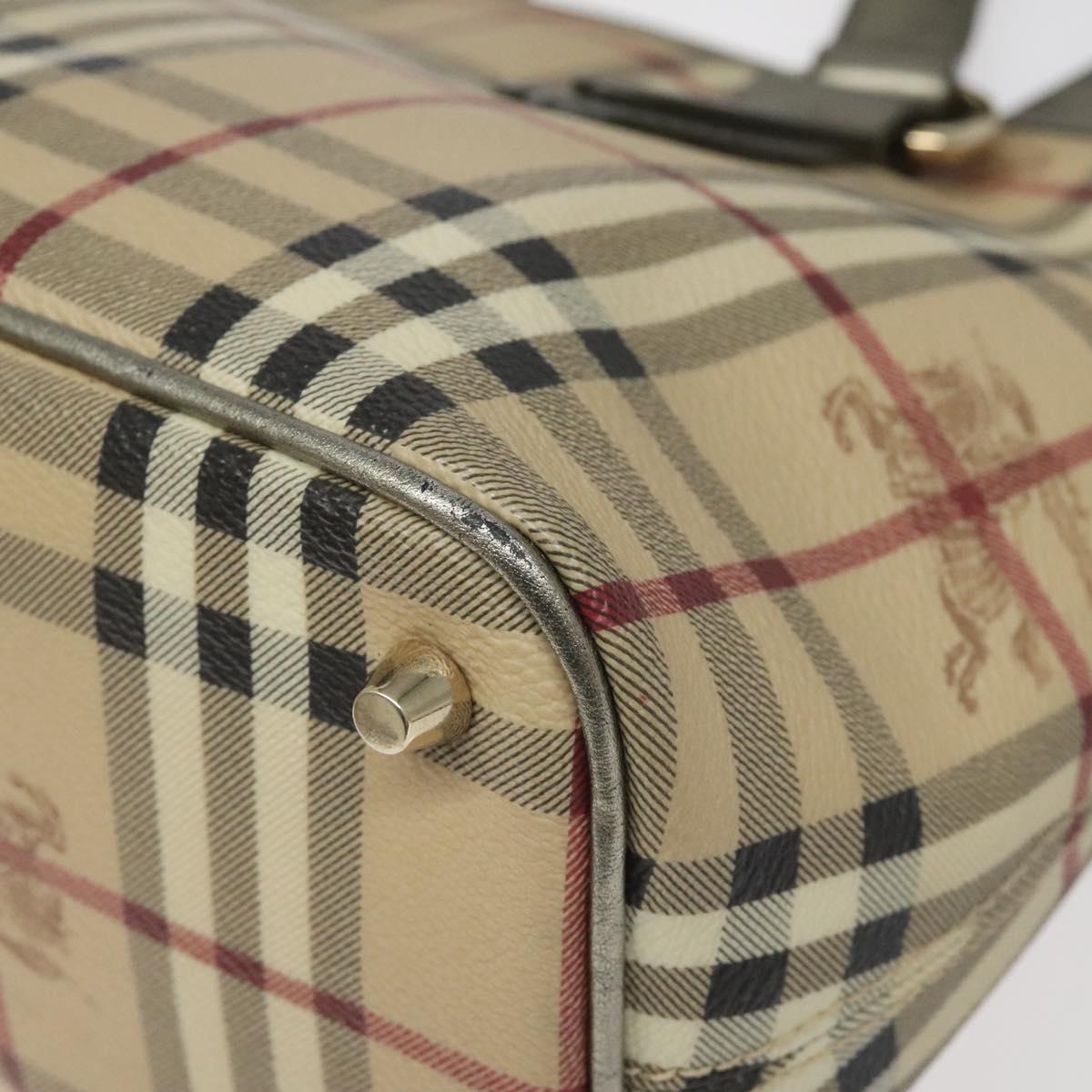 BURBERRY Nova Check Tote Bag PVC Leather Beige Silver Auth 113769
