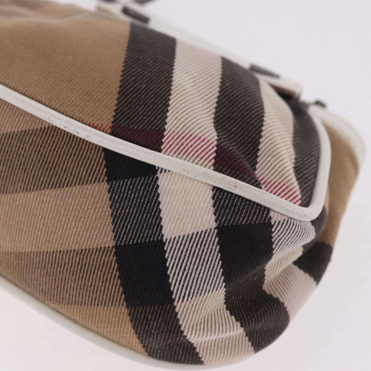 BURBERRY Nova Check Hand Bag Canvas Leather Beige White Auth 113772