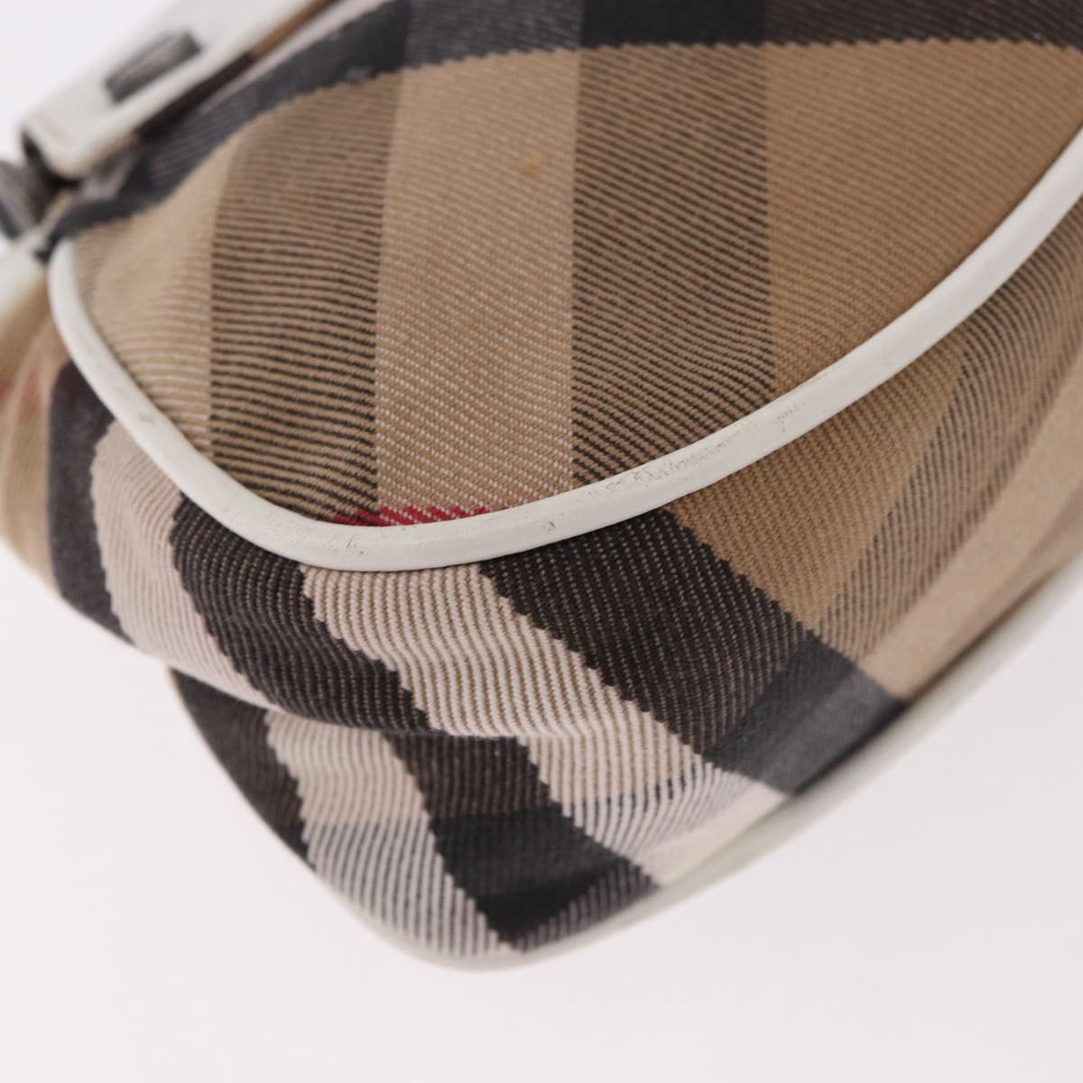 BURBERRY Nova Check Hand Bag Canvas Leather Beige White Auth 113772