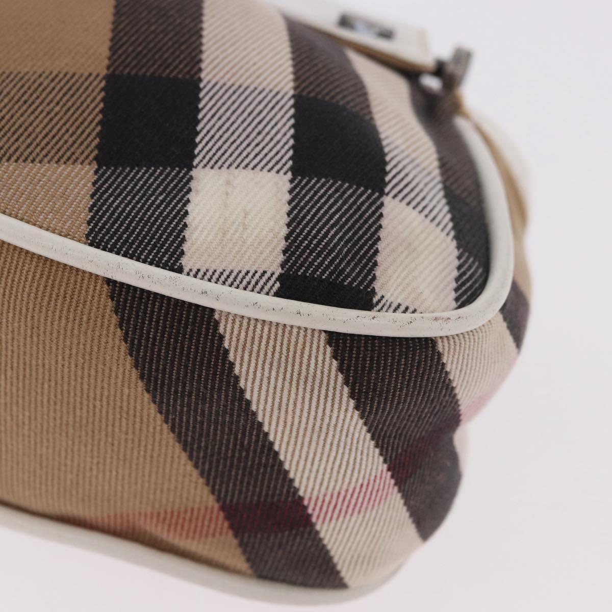 BURBERRY Nova Check Hand Bag Canvas Leather Beige White Auth 113772