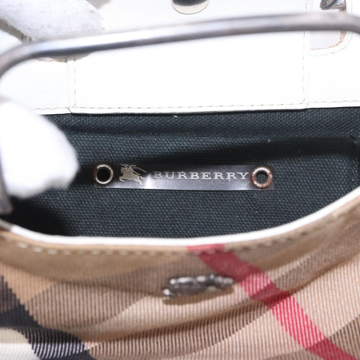 BURBERRY Nova Check Hand Bag Canvas Leather Beige White Auth 113772