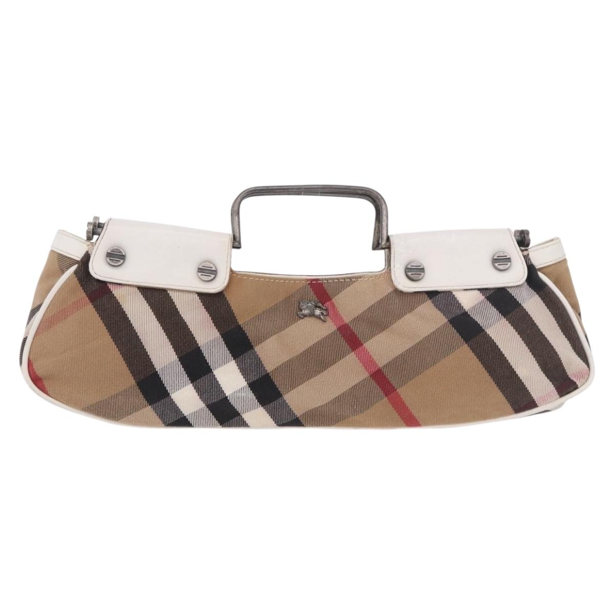 BURBERRY Nova Check Hand Bag Canvas Leather Beige White Auth 113772