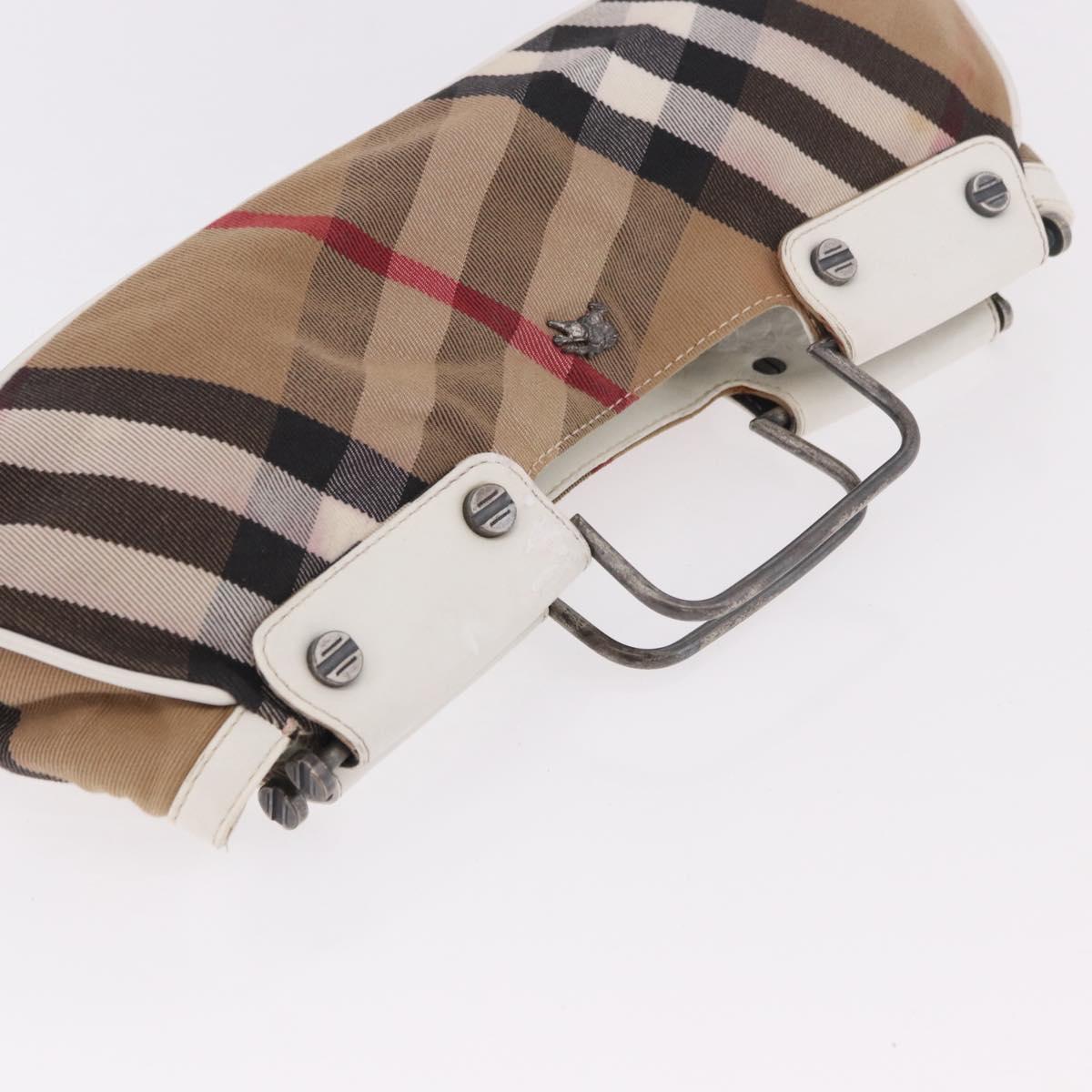 BURBERRY Nova Check Hand Bag Canvas Leather Beige White Auth 113772