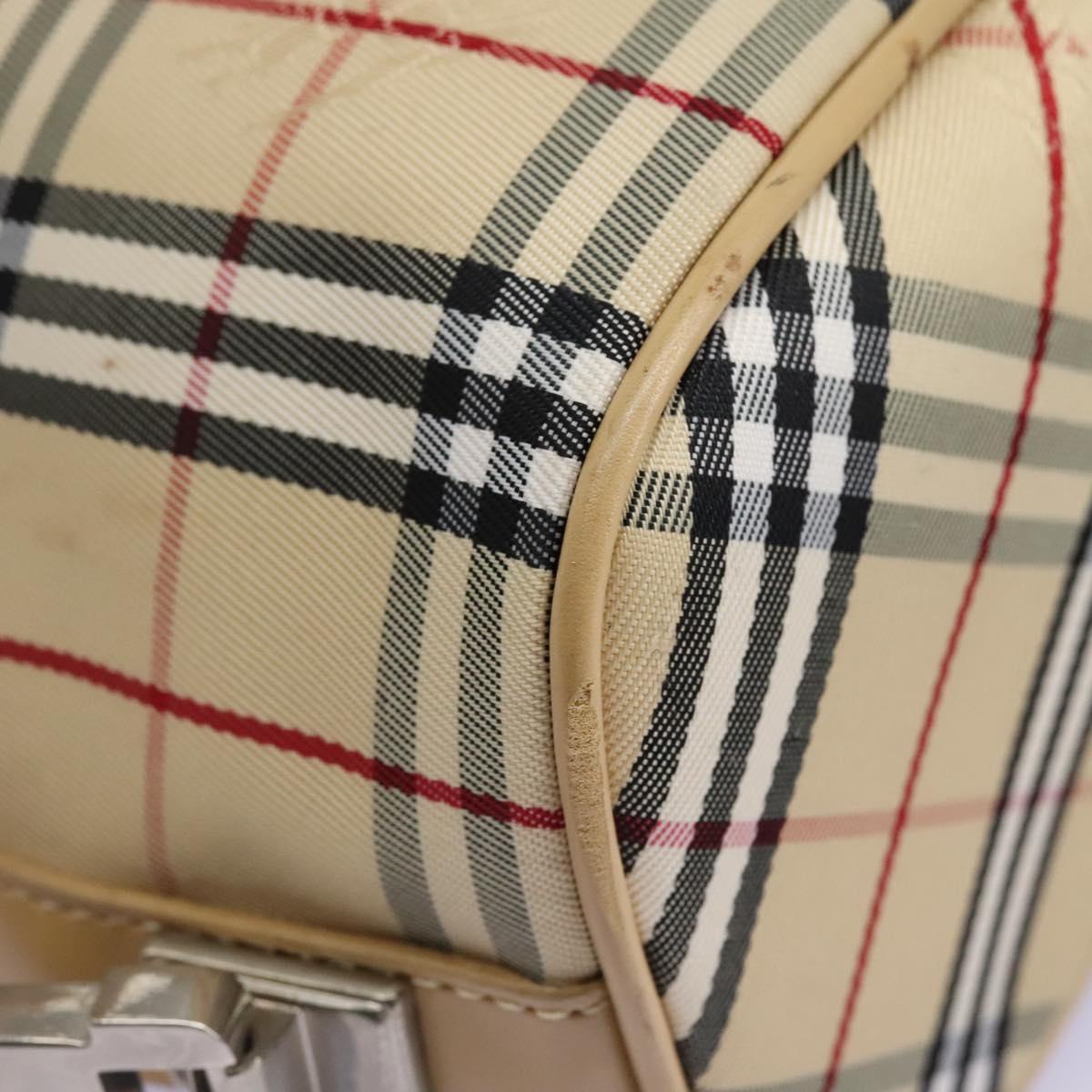 BURBERRY Nova Check Blue Label Shoulder Bag Canvas Beige Silver Auth 113784