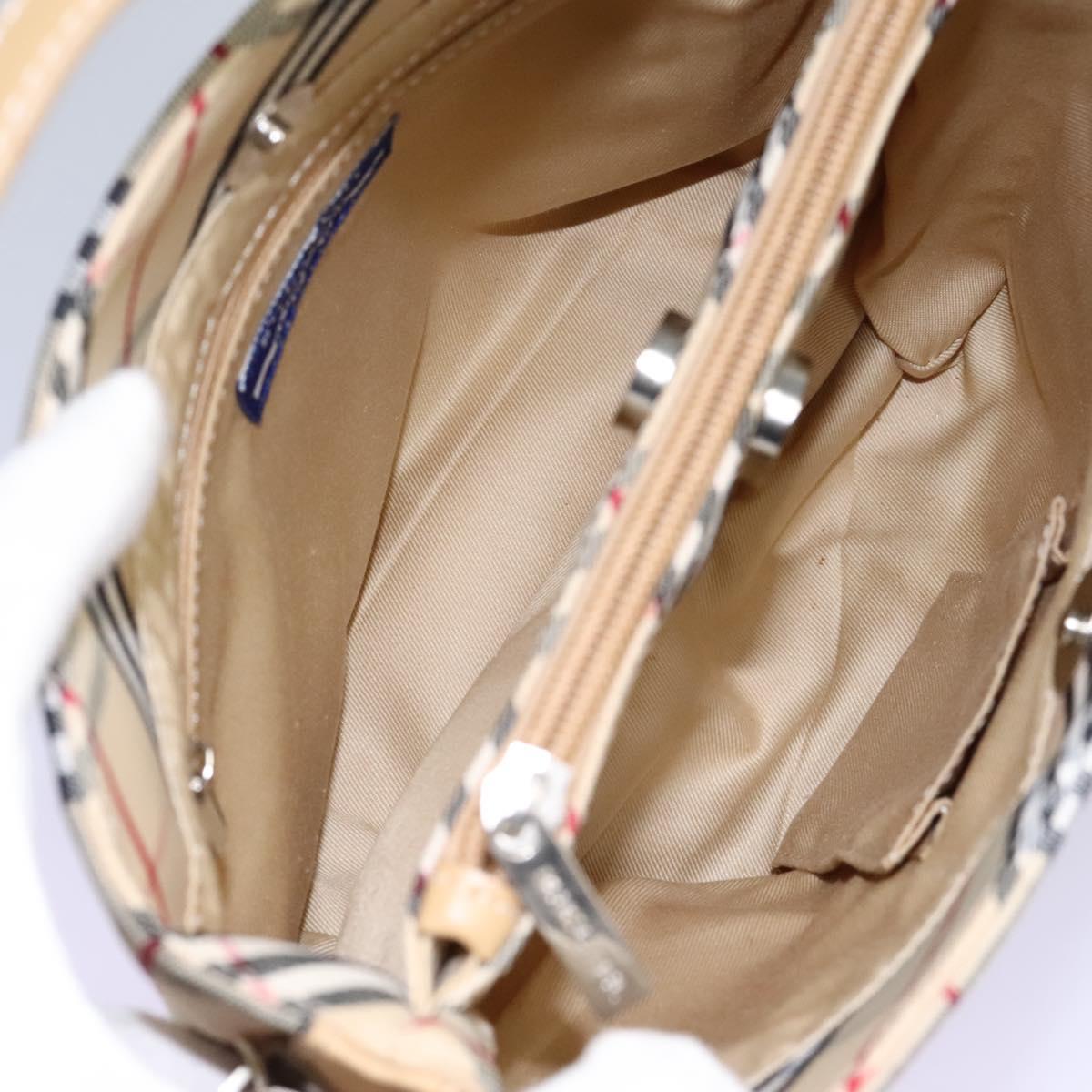 BURBERRY Nova Check Blue Label Shoulder Bag Canvas Beige Silver Auth 113784