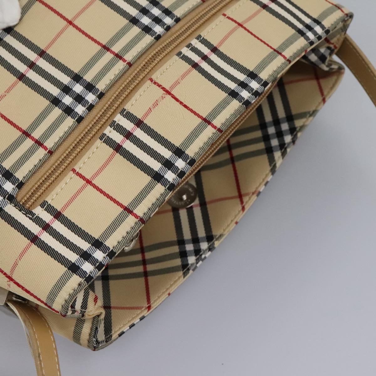 BURBERRY Nova Check Blue Label Shoulder Bag Canvas Beige Silver Auth 113784