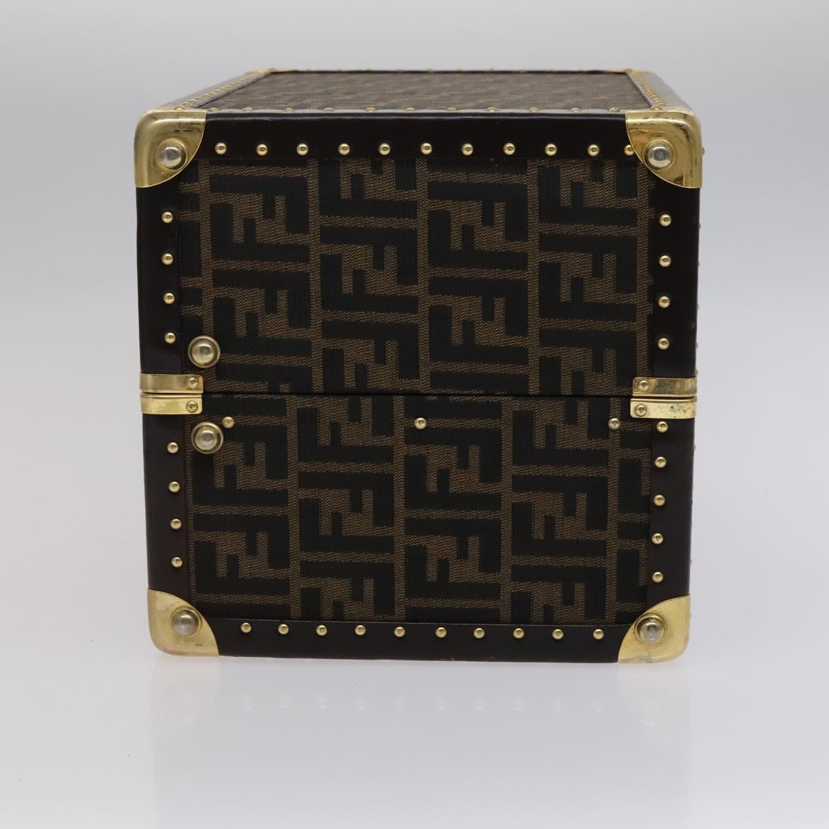 FENDI Zucca Canvas Trunk Jewelry Case Jewelry Box Black Brown Auth 113789SV