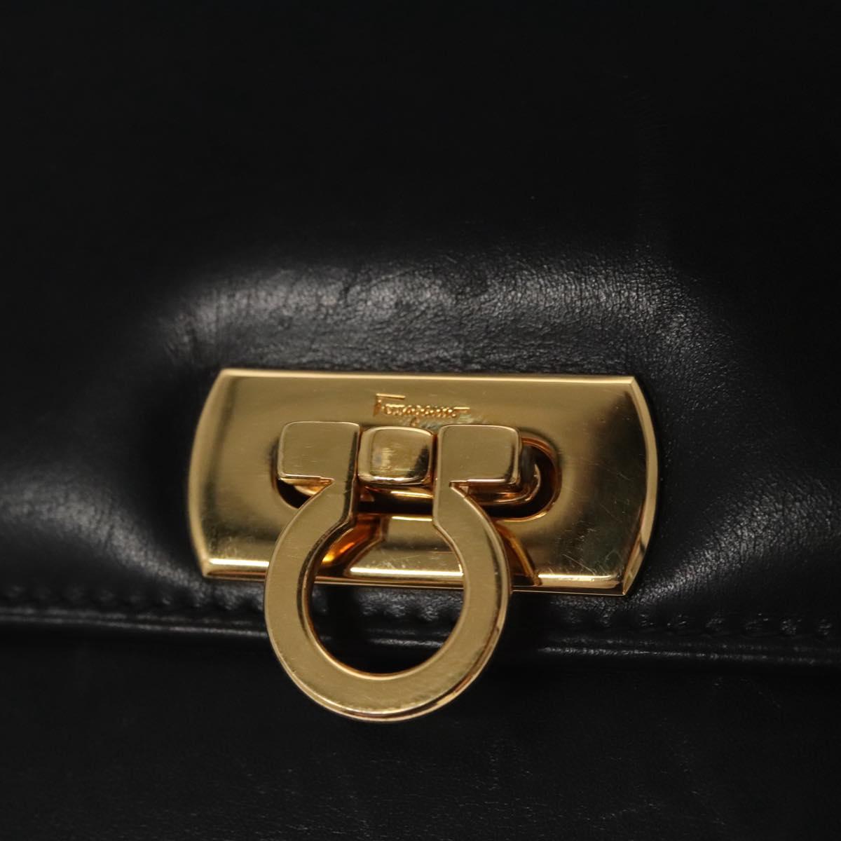Salvatore Ferragamo Gancini Shoulder Wallet Leather Black Gold Auth 113832
