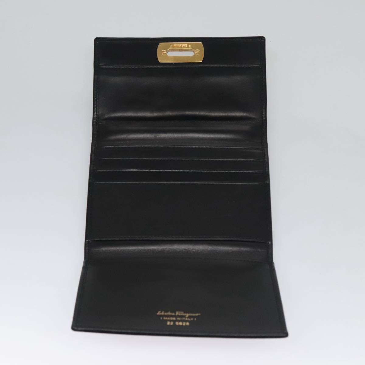 Salvatore Ferragamo Gancini Shoulder Wallet Leather Black Gold Auth 113832