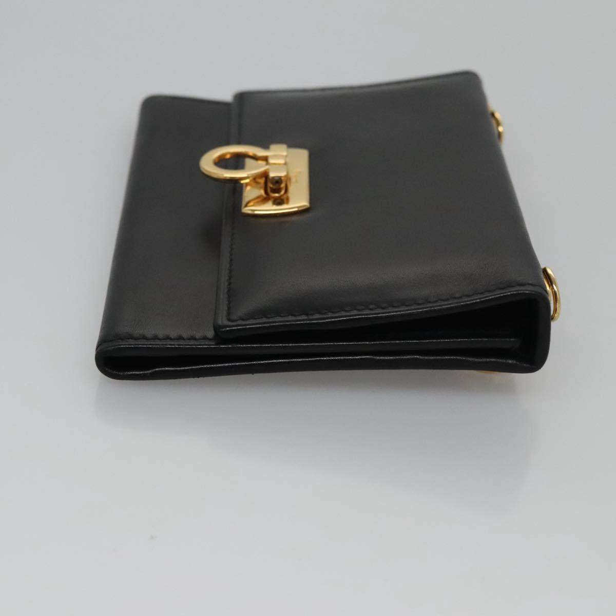 Salvatore Ferragamo Gancini Shoulder Wallet Leather Black Gold Auth 113832