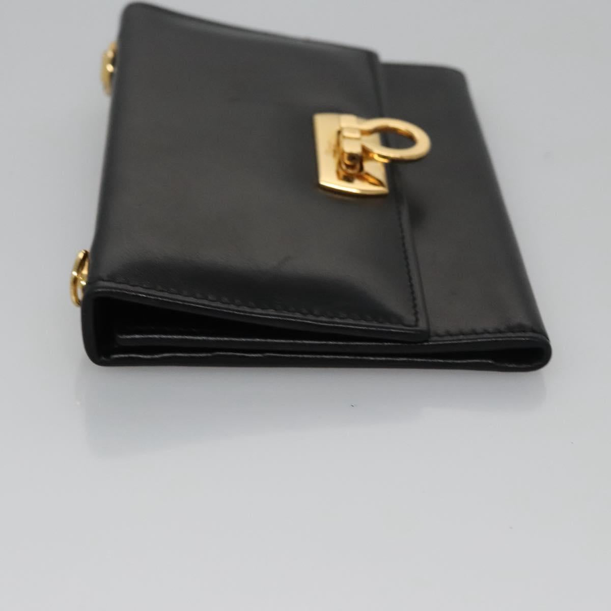 Salvatore Ferragamo Gancini Shoulder Wallet Leather Black Gold Auth 113832