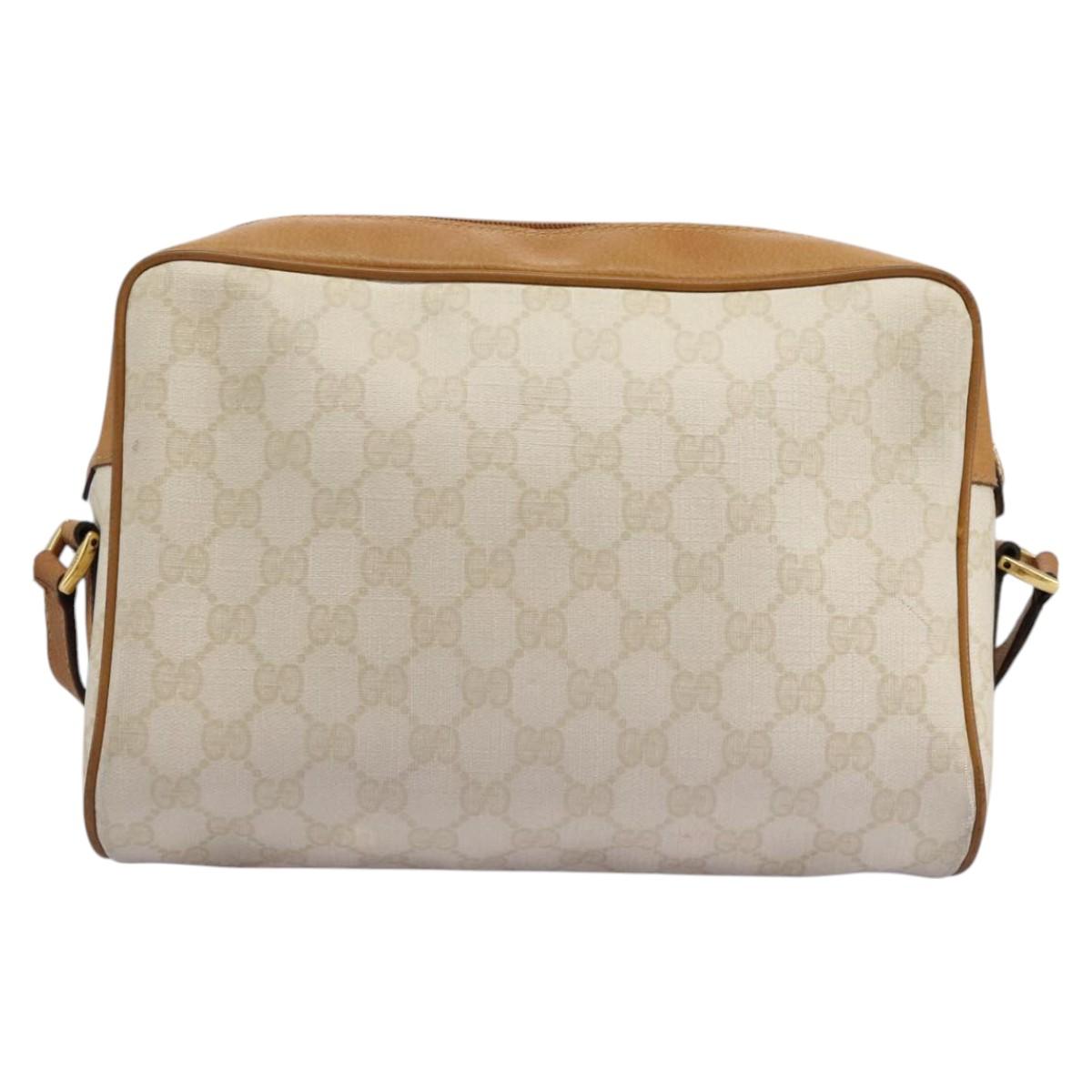 GUCCI GG Supreme Web Sherry Line Shoulder Bag PVC Beige Gold Auth 113857