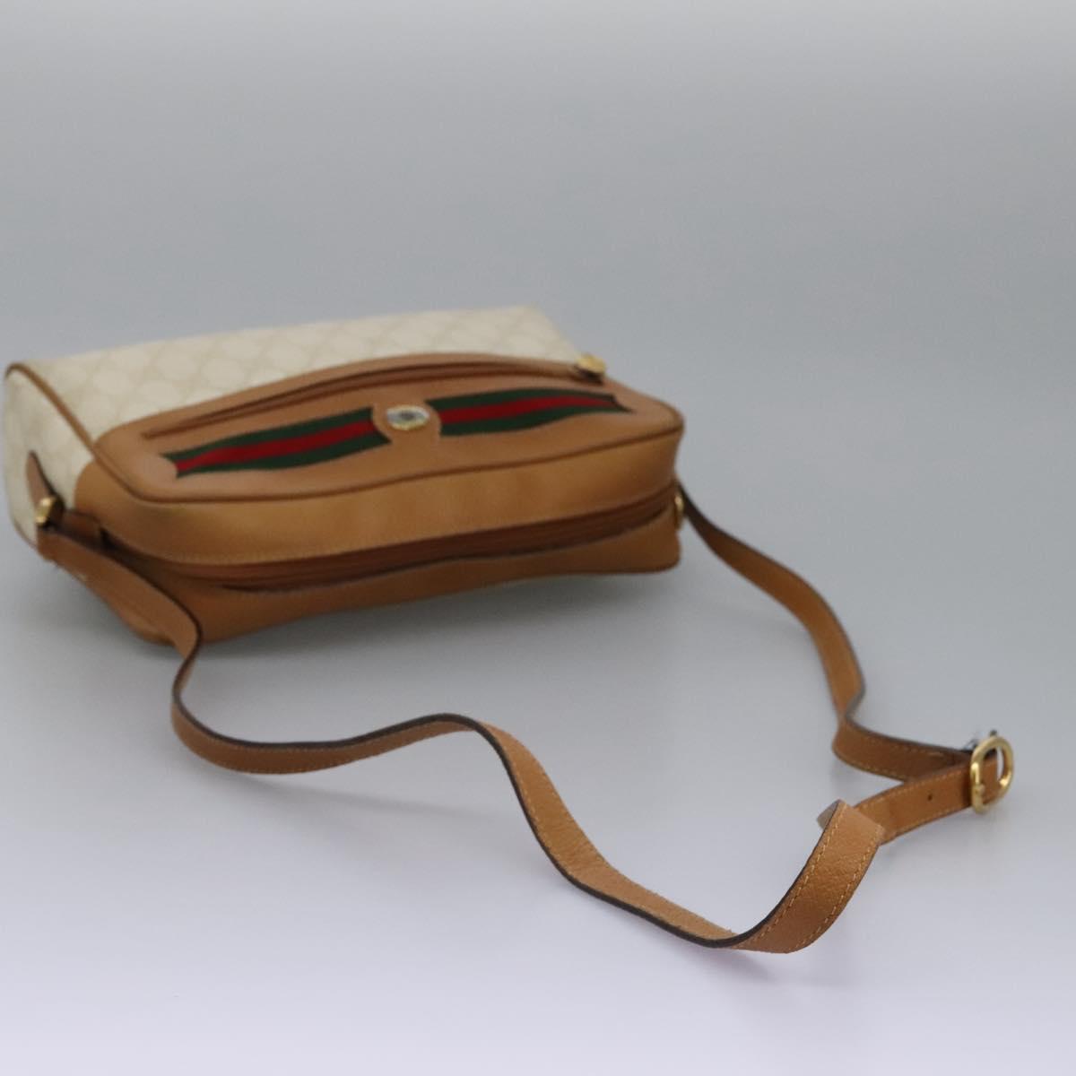 GUCCI GG Supreme Web Sherry Line Shoulder Bag PVC Beige Gold Auth 113857