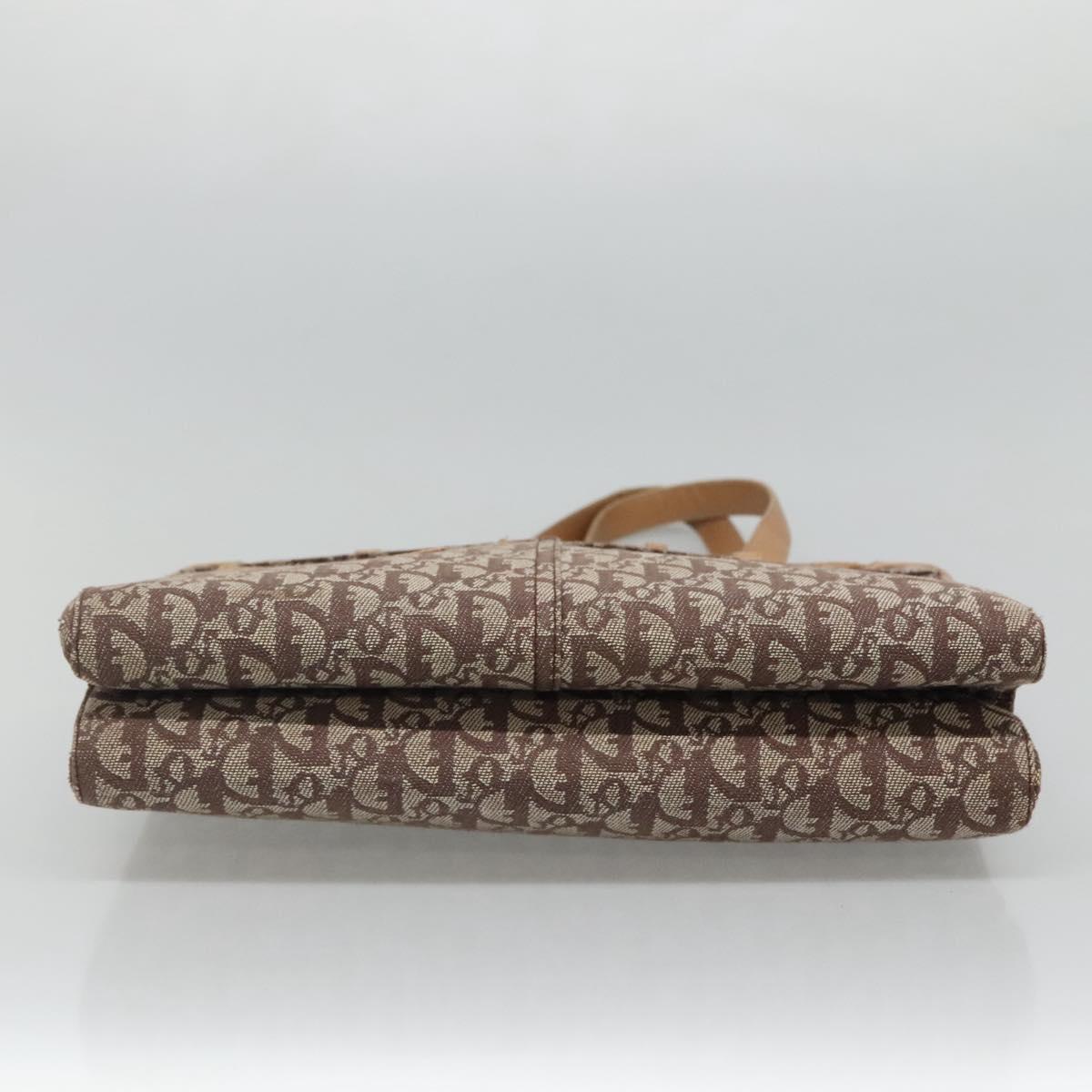 Christian Dior Trotter Canvas Tote Bag Brown Beige Silver Auth 113862