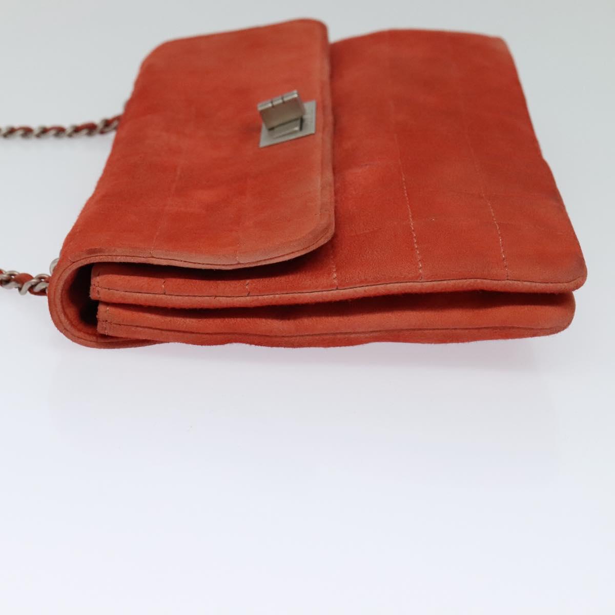 CHANEL Choco Bar Chain Shoulder Bag Suede Red CC Auth 113865