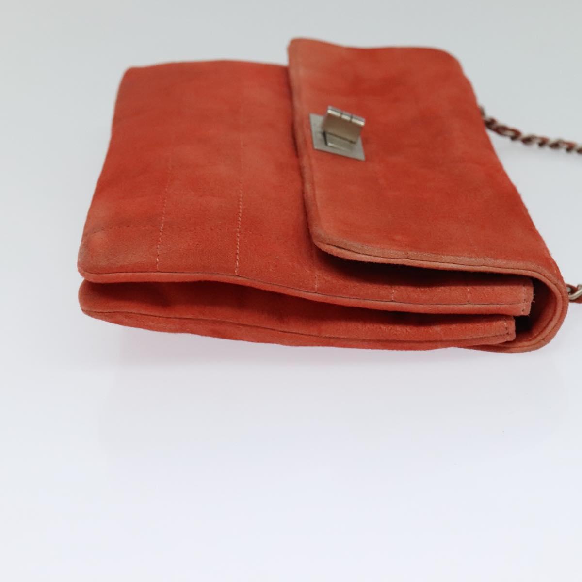 CHANEL Choco Bar Chain Shoulder Bag Suede Red CC Auth 113865