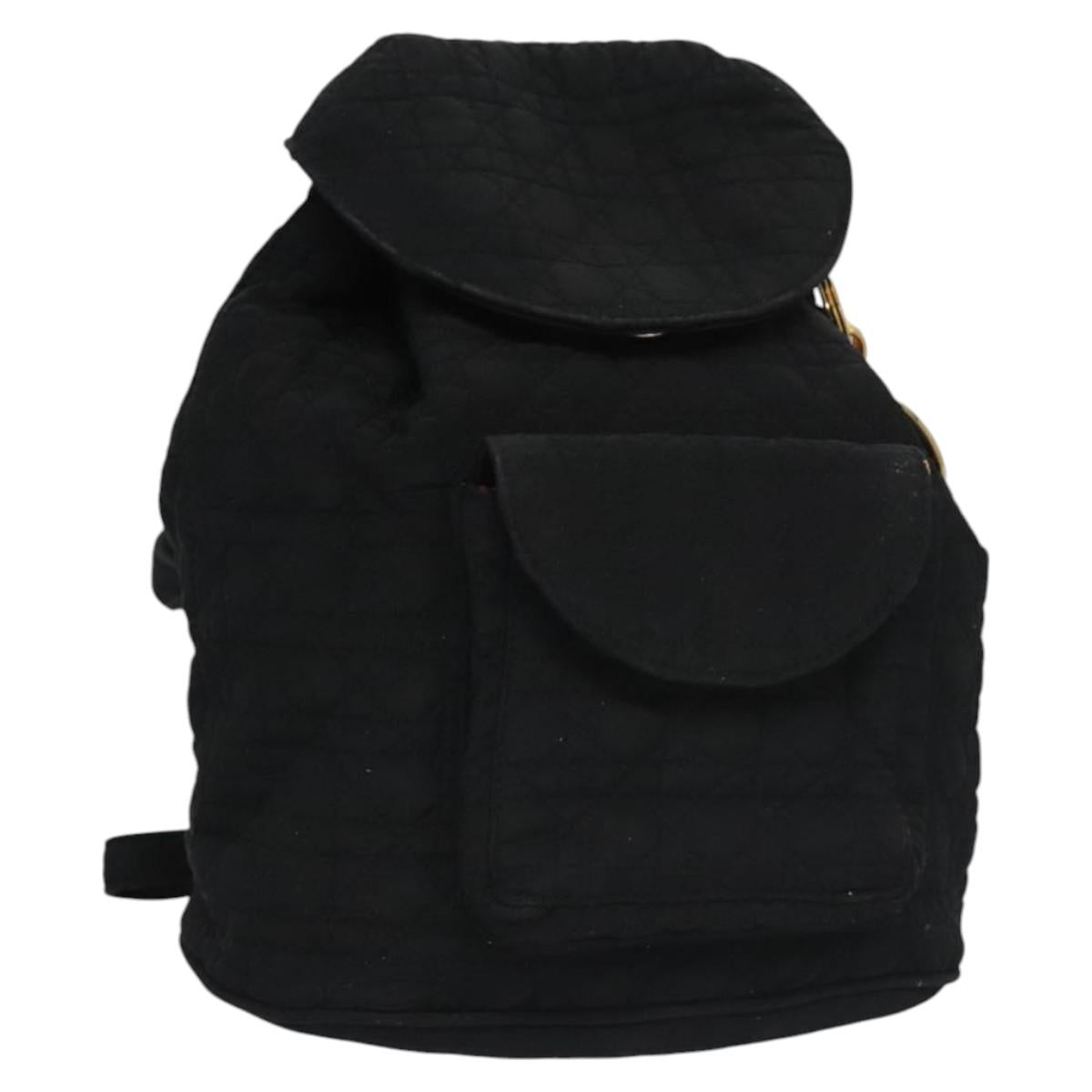Christian Dior Lady Dior Backpack Nylon Black Gold Auth 113919