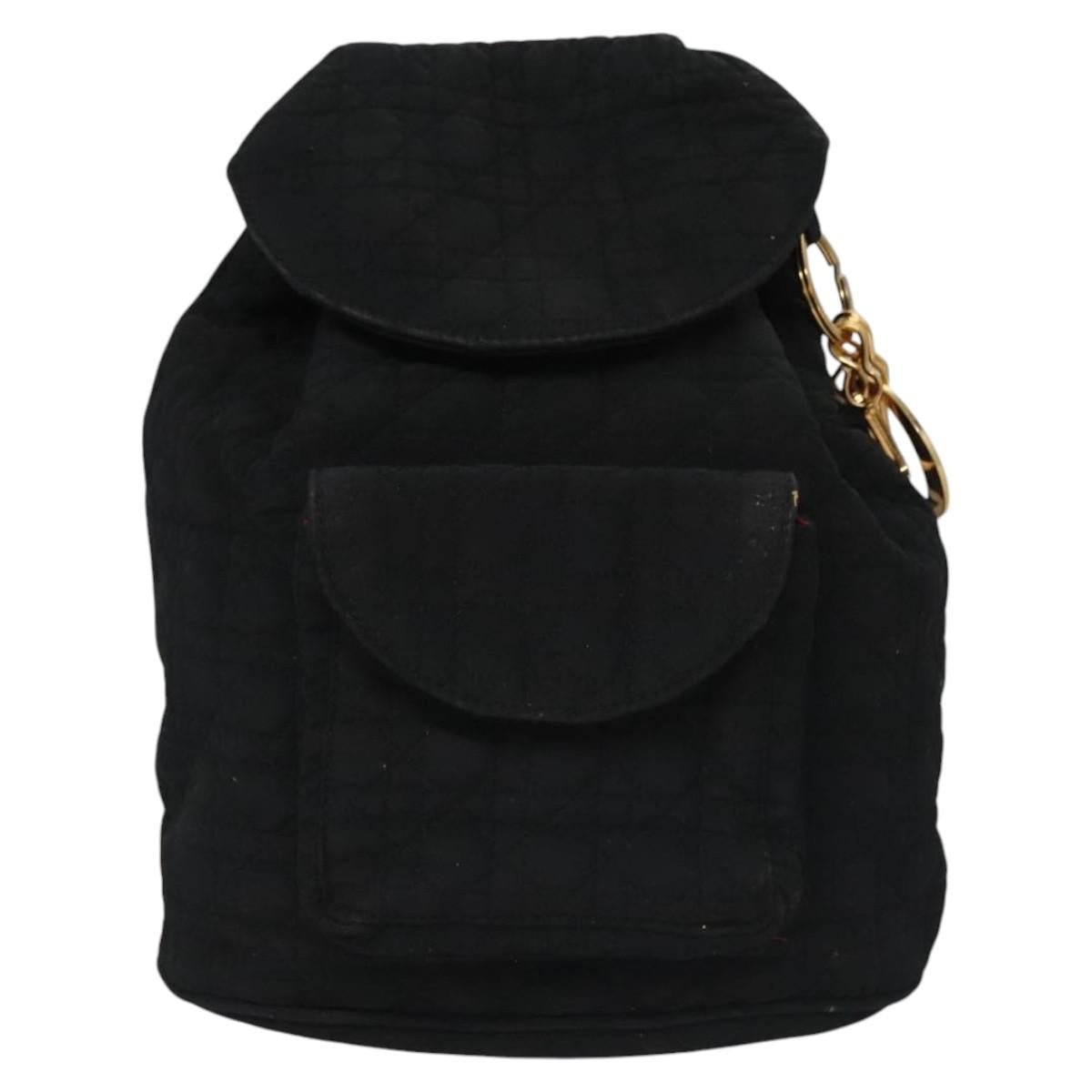 Christian Dior Lady Dior Backpack Nylon Black Gold Auth 113919