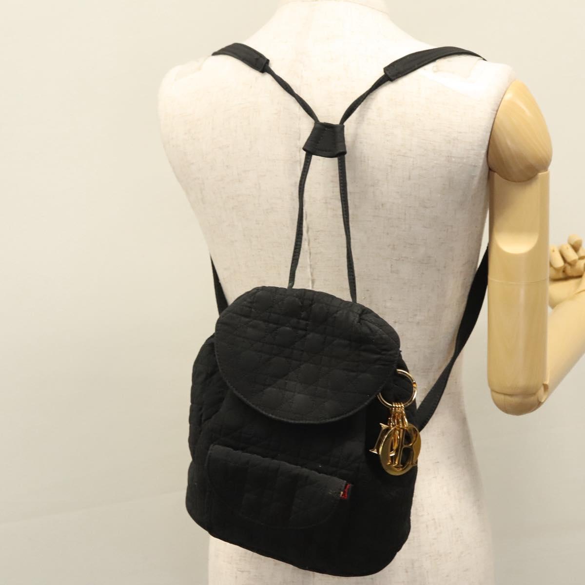 Christian Dior Lady Dior Backpack Nylon Black Gold Auth 113919